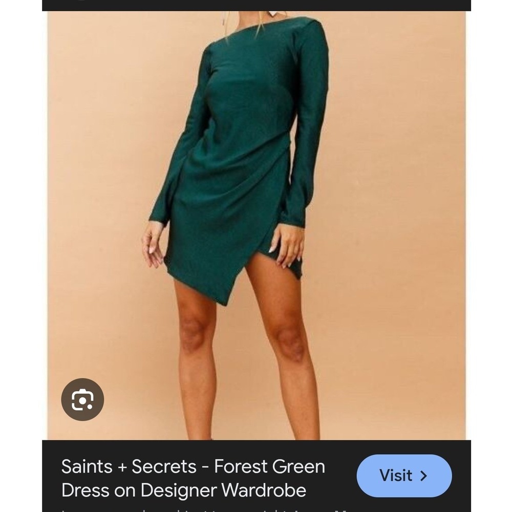 Saints Secrets Emerald Green Long Sleeve Satin Asymmetrical Hem Mini Dress Sz S